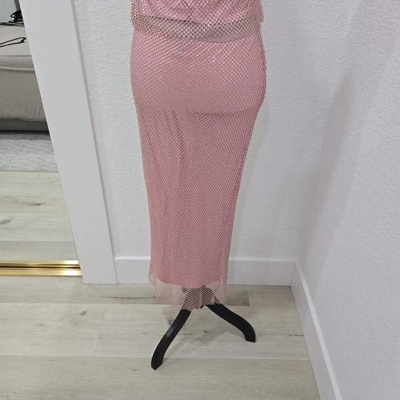 Aqua Co Ord Set Crystal Embellished Mesh Midi Skirt And Top Size Small - Picture 7 of 16